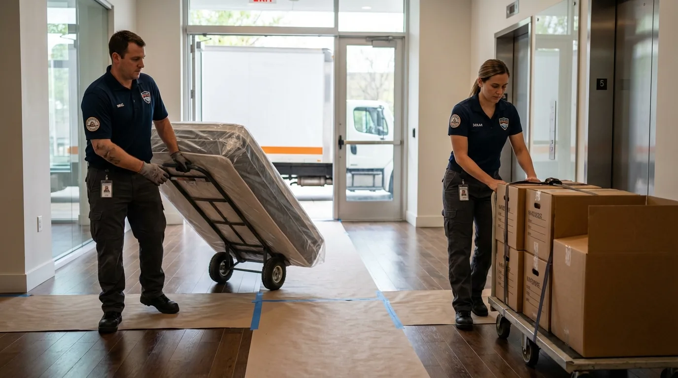Professional apartment movers loading elevator in Philippi, WV